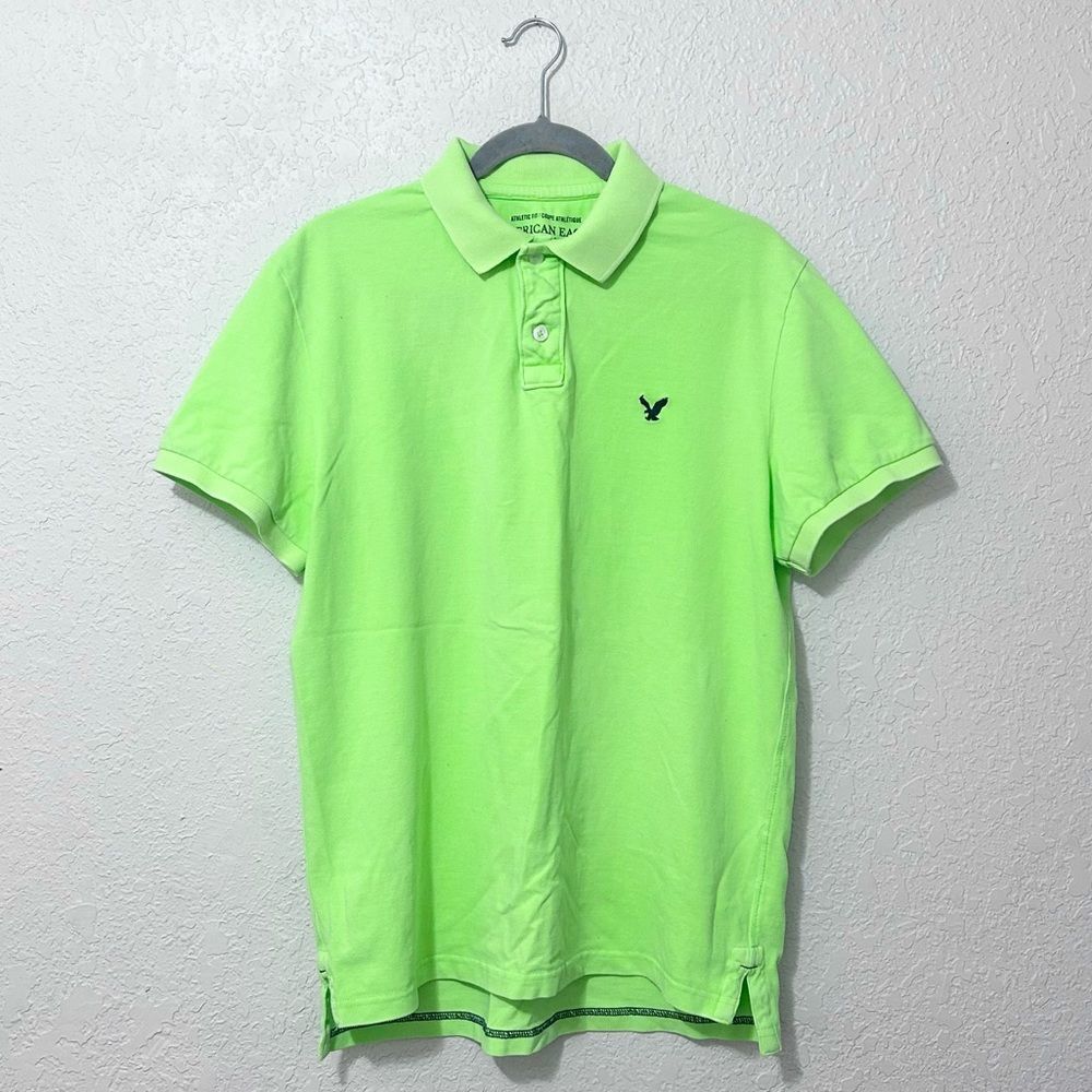 American Eagle collared button down shirt neon green size large